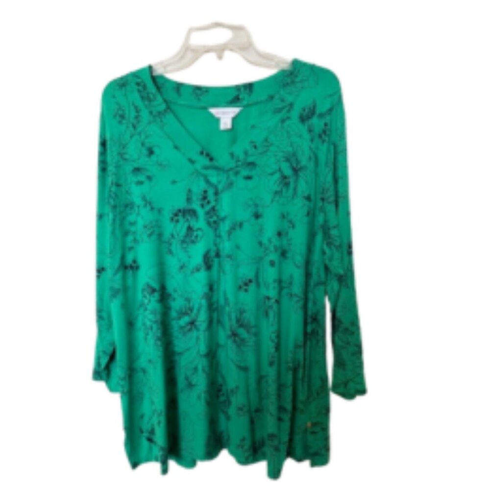 Liz Claiborne Green Floral Blouse - NWT, XXL, Stylish & Versatile